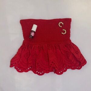Stradivarius Red Eyelet Mini Skirt